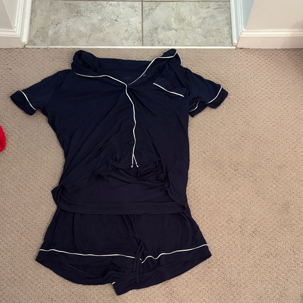 Auden Dark Blue Pajama Set with White Trim